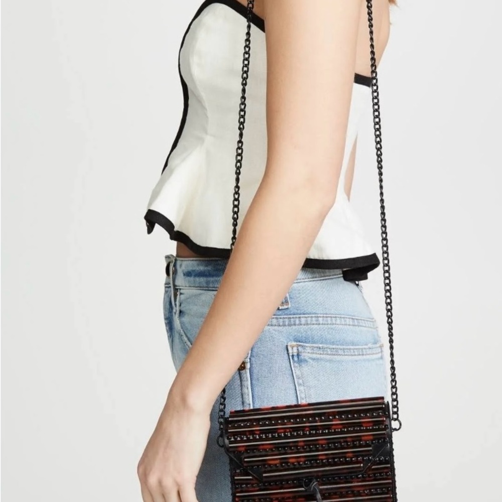 NWT Sam Edelman Hallie Iron Hardcase Clutch Crossbody Black/Whiskey *SEE PICS* - Picture 2 of 8